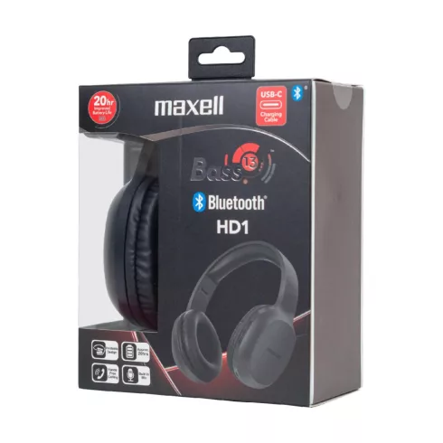 Maxell BASS13 HD1 vezeték nélküli fejhallgató, Bluetooth, mikrofon, 8 óra üzemidő, 90dB, HSO          304024.00.CN