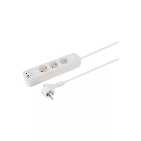 ETM elosztó, 3 aljzat + USB-A, USB-C aljzat, kapcsolós, 1,5m vezetékkel, fehér, HSO                   55.201.23
