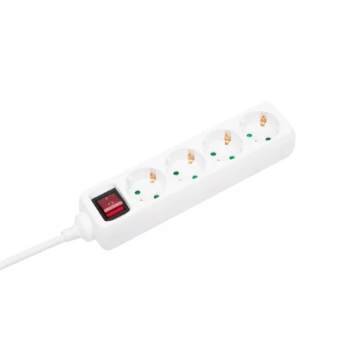 4-es elosztó kapcsolóval, 1,5m vezeték, 3x1,5mm2, max.3680W, gyerekzárral, IP20, fehér, Q-LINK, HSO   75.017.55