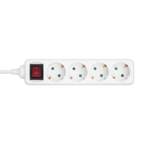 4-es elosztó kapcsolóval, 1,5m vezeték, 3x1,5mm2, max.3680W, gyerekzárral, IP20, fehér, Q-LINK, HSO   75.017.55