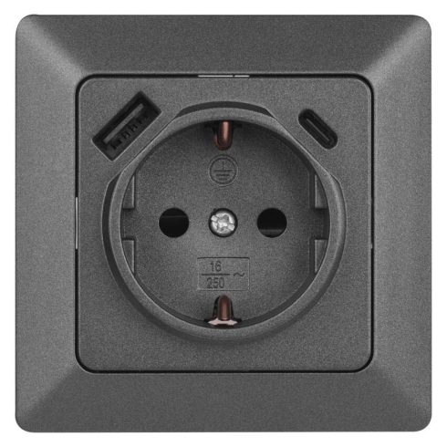Földelt aljzat + USB-A+USB-C, IP20, antracit                                                          A6000.7