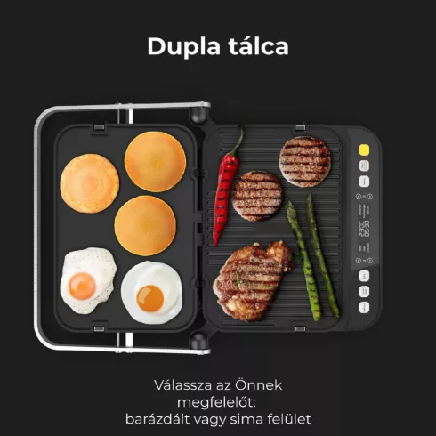 AENO EG5 Kontakt grill, 2000W, 3in1, nyitás: 180-fok, kétoldalú lemezek, 6 program, LED kijelző, HSO  AEG0005