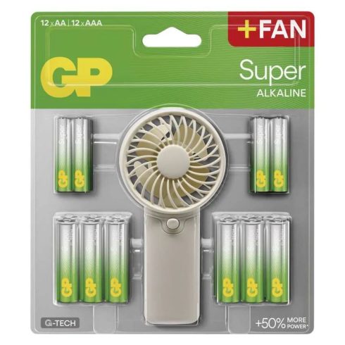GP elem LR03 AAA mikroceruza 12db + LR6 AA ceruza 12db, Super Alkáli + ventilátor, kis papír doboz    B0161M