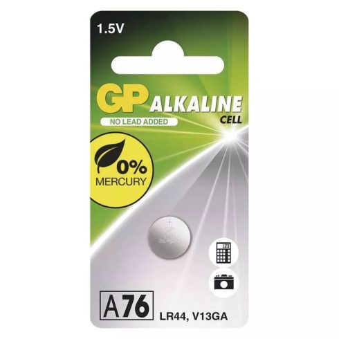 GP gombelem A76 LR44, Alkaline, 1db/bliszter                                                          B13762