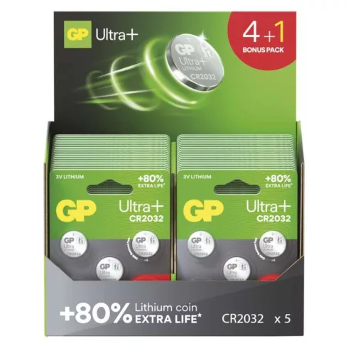 GP gombelem CR2032, Ultra plus Lítium, 3 V, 240 mAh, 200 db/display                                   B15325UP