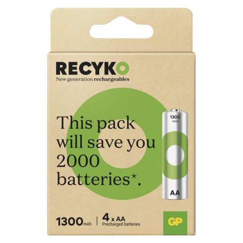 GP elem NiMH HR6 AA ceruza akkumulátor, 1300mAh, ReCyko, 4db/kis papír doboz                          B25234