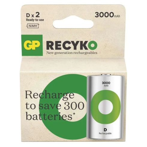 GP elem NiMH HR20 D góliát, 3000mAh, ReCyko, 2db                                                      B2543