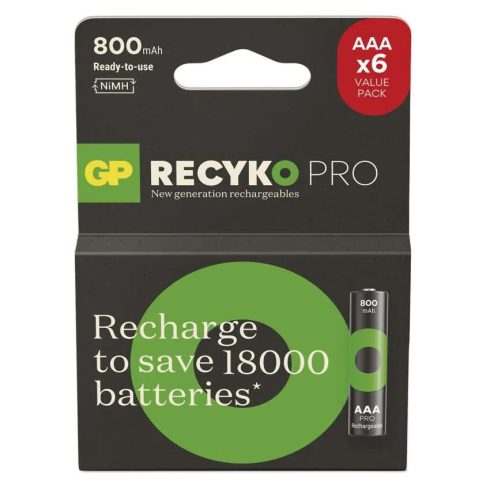 GP elem NiMH HR03 AAA mikroceruza, 800mAh, ReCyko Pro, 6db                                            B2618V