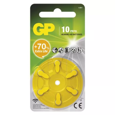 GP hallókészülék elem ZA10, cink-levegő, 1,45 V, 90 mAh, 6db/bliszter                                 B35106