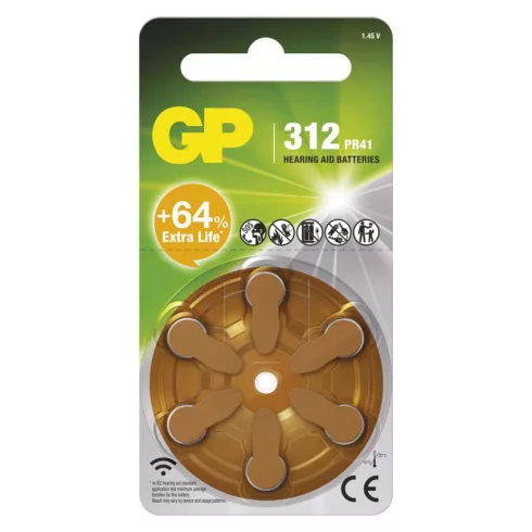 GP hallókészülék elem ZA312, cink-levegő, 6db/bliszter                                                B35126