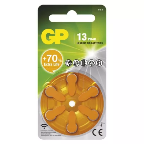 GP hallókészülék elem ZA13F, cink-levegő, 6db/bliszter                                                B35136