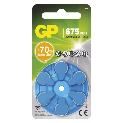 GP hallókészülék elem ZA675, cink-levegő, 6db/bliszter                                                B35756