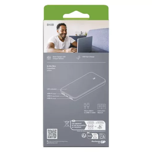 GP Powerbank B+ Series, 10000 mAh Li-Po 3,7 V, 15 W, 2 x USB-A, 1 x USB-C, bézs                       B6410BE