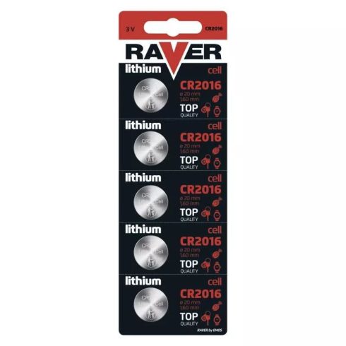 Raver óraelem CR2016, Lítium, 5db/bliszter                                                            B7316