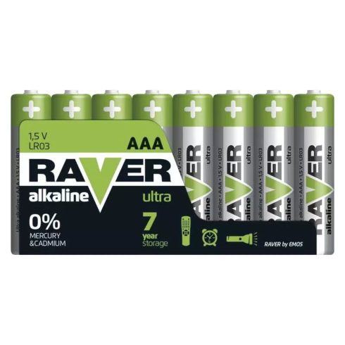 Raver elem LR03 AAA mikroceruza, Ultra Alkáli, 8db/fólia                                              B79118