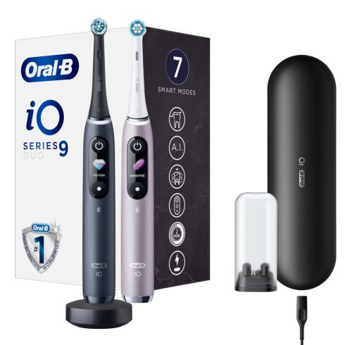 Oral-B iO9 DuoPack Black+Rose elektromos fogkefe, kerek fej, 7 üzemmód, IO technológia, fogtérképezé  BDS3121