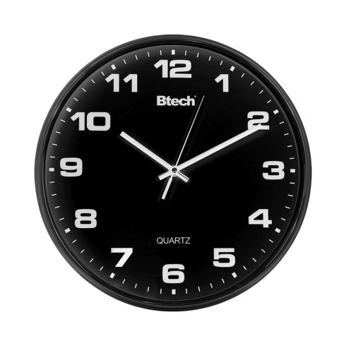 Btech falióra, 32 cm átmérő, fekete számlap, fekete keret, műanyag, HSO                               BH-110