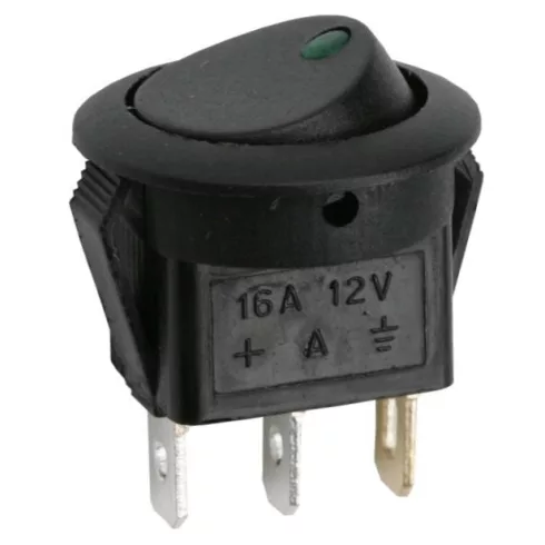 Billenő kapcsoló 1 áramkör 16 A - 12 V DC OFF - ON zöld LED-del                                       BX09042ZO