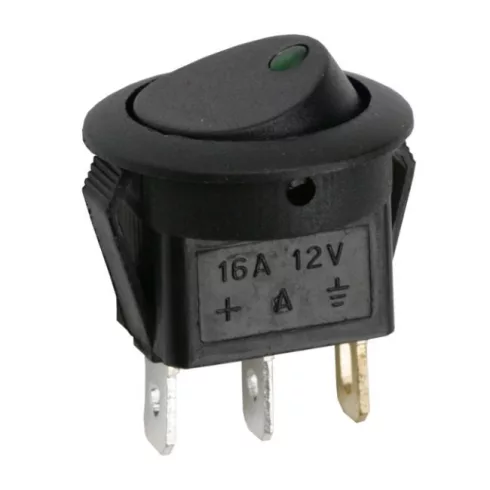 Billenő kapcsoló 1 áramkör 16 A - 12 V DC OFF - ON zöld LED-del                                       BX09042ZO