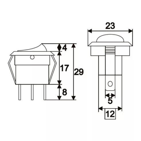 Billenő kapcsoló 1 áramkör 16 A - 12 V DC OFF - ON zöld LED-del                                       BX09042ZO