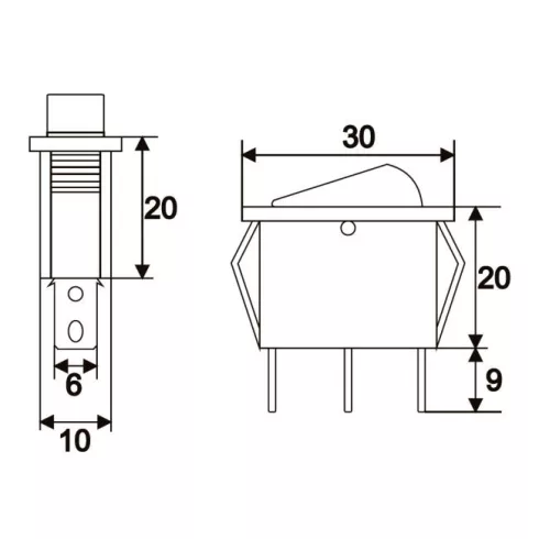 Billenő kapcsoló 1 áramkör 16 A - 250 V OFF - ON sárga világítással                                   BX09050SA