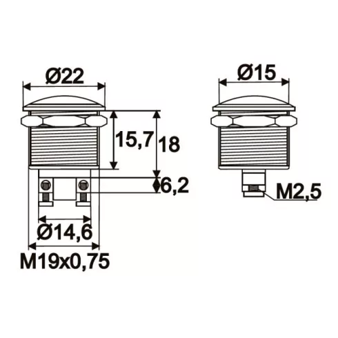 Nyomógomb 1 áramkör 2 A - 250 V OFF - (ON) fém                                                        BX09069