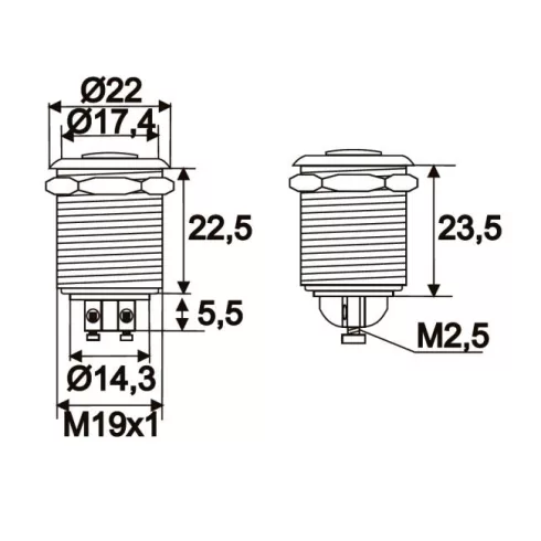 Nyomógomb 1 áramkör 2A-250V OFF-(ON) fém - cseppálló                                                  BX09078