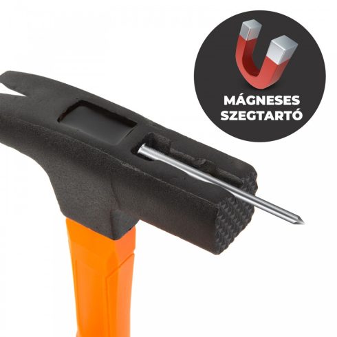 Professzionális ács kalapács mágneses szegtartóval üvegszálas nyéllel - 600 g                         BX10427