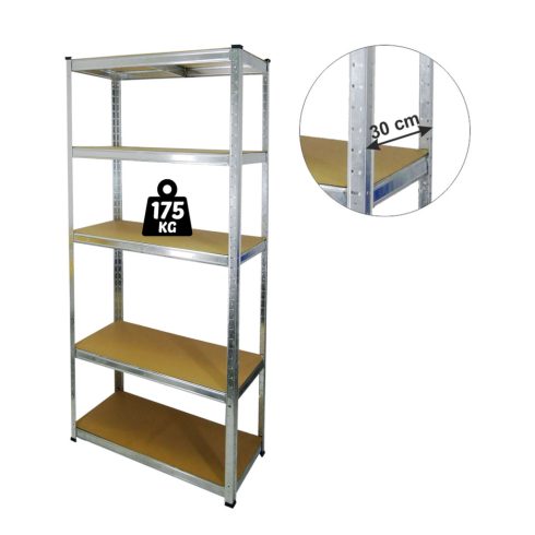 Fémpolc állvány - 5 szintes - fém - max 175 kg - 180 x 90 x 30 cm                                     BX10844