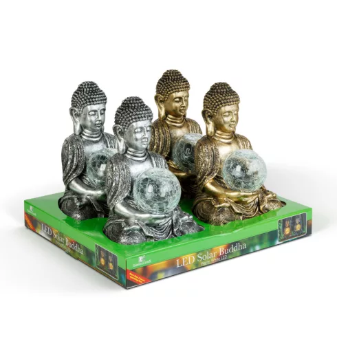 Szolár Buddha - 1 melegfehér LED - műgyanta - 17 x 15 x 26 cm - 2 féle                                BX11268
