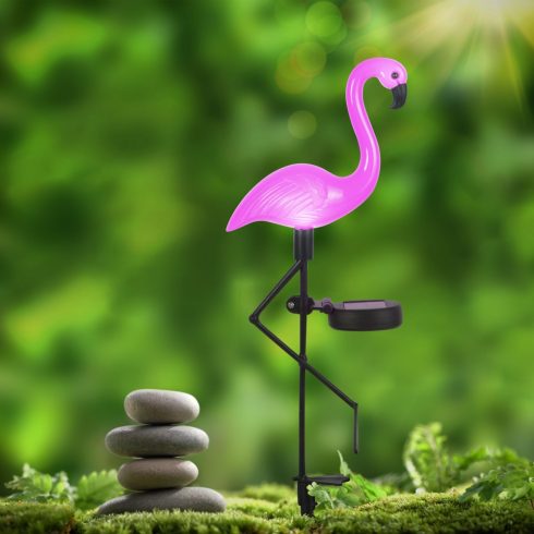 LED-es szolár flamingó - leszúrható - műanyag - 52 x 19 x 6 cm                                        BX11270