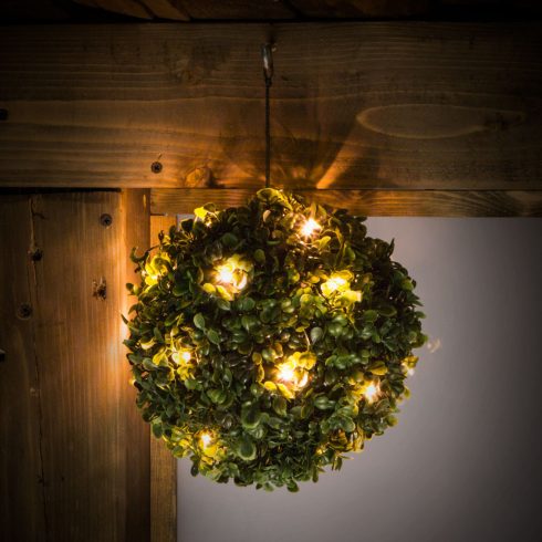 Szolár bukszus - felakasztható - 25 cm - 20 melegfehér LED                                            BX11359