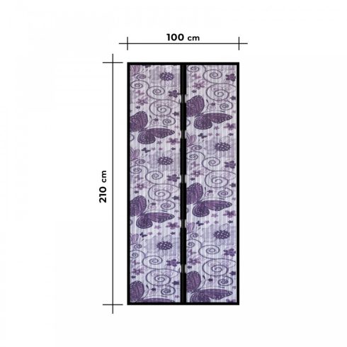 Szúnyogháló függöny ajtóra - mágneses - 100 x 210 cm - Lila pillangós                                 BX11398G