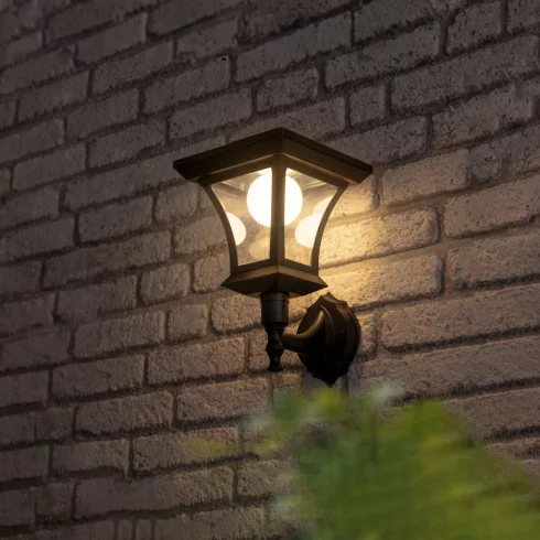 LED-es szolár lámpa - fali - 21 x 21 cm - 8 LED - fekete - melegfehér                                 BX11404A