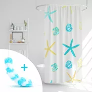   Zuhanyfüggöny szett fürdőpamaccsal - 3 féle - kék, zöld mintás - 180 x 180 cm                         BX11526A