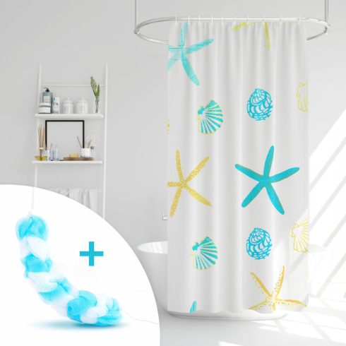 Zuhanyfüggöny szett fürdőpamaccsal - 3 féle - kék, zöld mintás - 180 x 180 cm                         BX11526A
