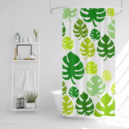 Zuhanyfüggöny szett fürdőpamaccsal - 3 féle - kék, zöld mintás - 180 x 180 cm                         BX11526A