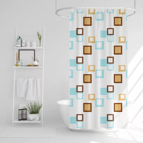 Zuhanyfüggöny szett fürdőpamaccsal - 3 féle - kék, zöld mintás - 180 x 180 cm                         BX11526A