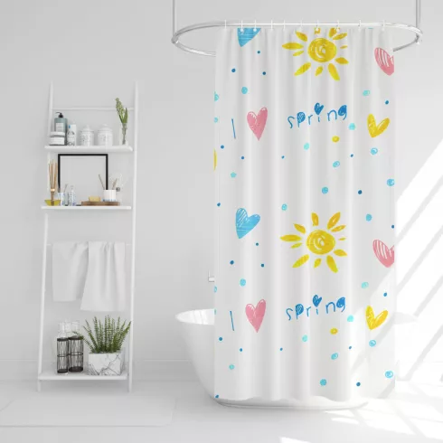 Zuhanyfüggöny - 3 féle - kék, tavasz, kockás mintás - 180 x 180 cm                                    BX11526B