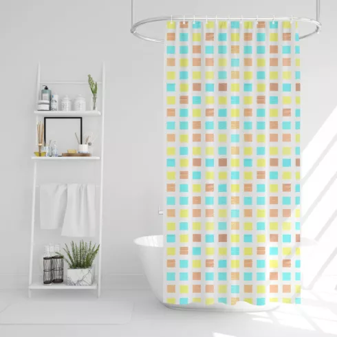 Zuhanyfüggöny - 3 féle - kék, tavasz, kockás mintás - 180 x 180 cm                                    BX11526B