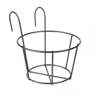   Erkélykorlátra akasztható fém kosár - virágcserepek rögzítéséhez - 18 cm - fekete                     BX11564B