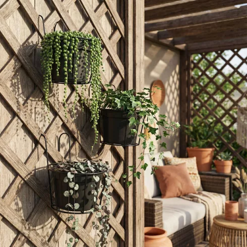 Erkélykorlátra akasztható fém kosár - virágcserepek rögzítéséhez - 18 cm - fekete                     BX11564B