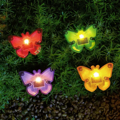 Leszúrható LED szolár - pillangók - színes - fekete - műanyag - 9 x 9 x 8,5 cm                        BX11732B
