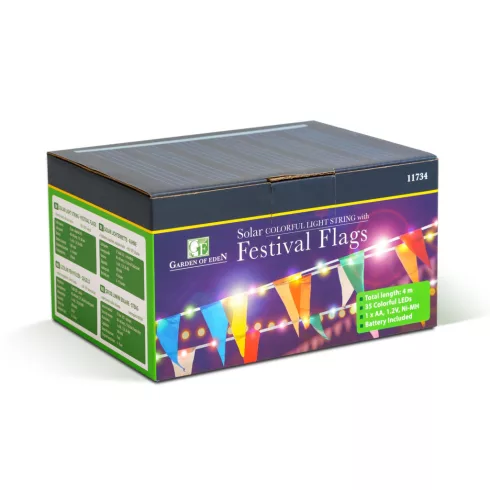 Szolár fényfüzér - zászló - 4 m - 35 színes LED                                                       BX11734