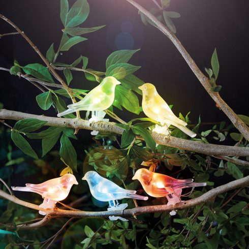 Szolár fényfüzér - madárka, csipeszes - 80 cm - 5 színes, RGB LED                                     BX11787