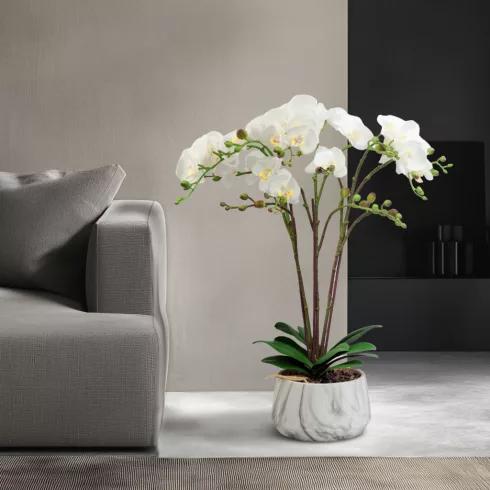 Műnövény dekoráció - orchidea - fehér - 58 cm                                                         BX11900B
