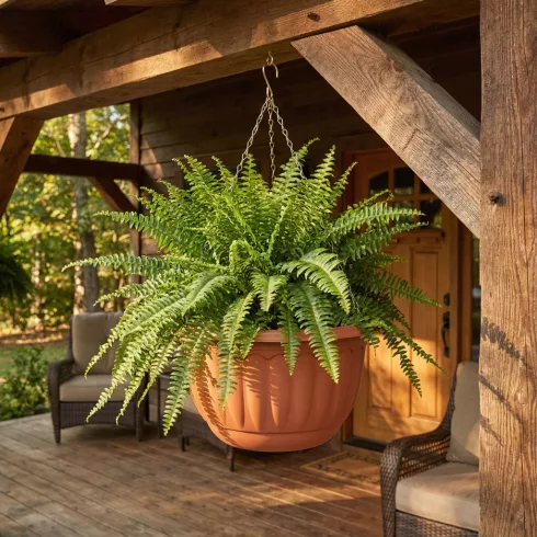 Műanyag függesztett cserép lánccal -  terrakotta - 30 x 18 cm                                         BX11993