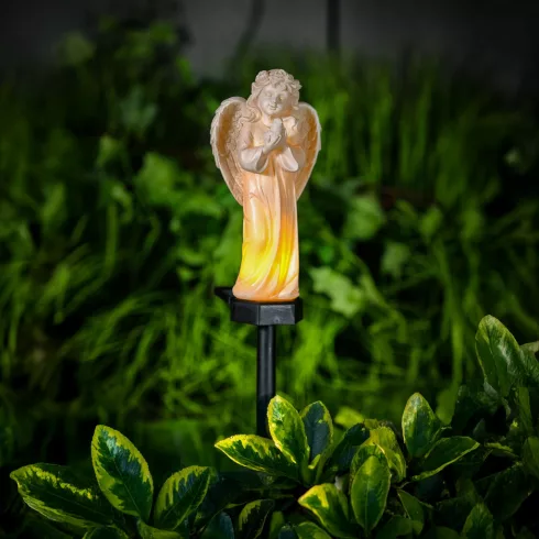 Szolár angyalka - madárral - 1 melegfehér LED - műgyanta - 48 x 11 x 6,5 cm                           BX13002C