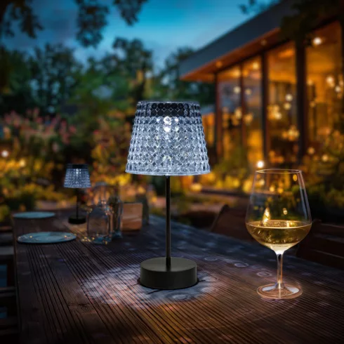 Szolár asztali lámpa - átlátszó - hidegfehér LED - műanyag - 26 x 12 cm                               BX13005A