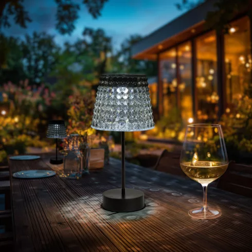 Szolár asztali lámpa - füst - hidegfehér LED - műanyag - 26 x 12 cm                                   BX13005B